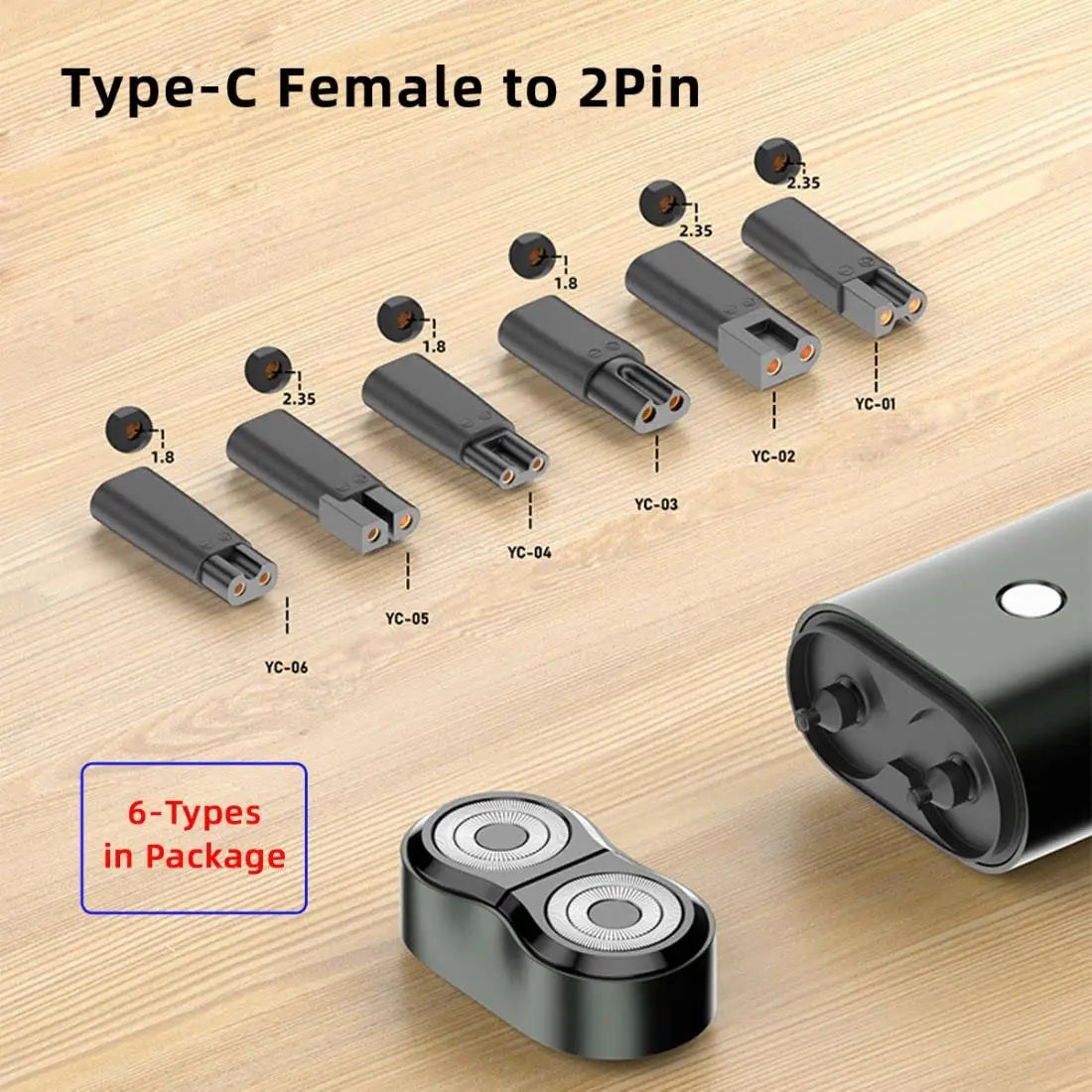 6-Piece Type-C USB Adapter Set for Hair Clippers & Trimmers