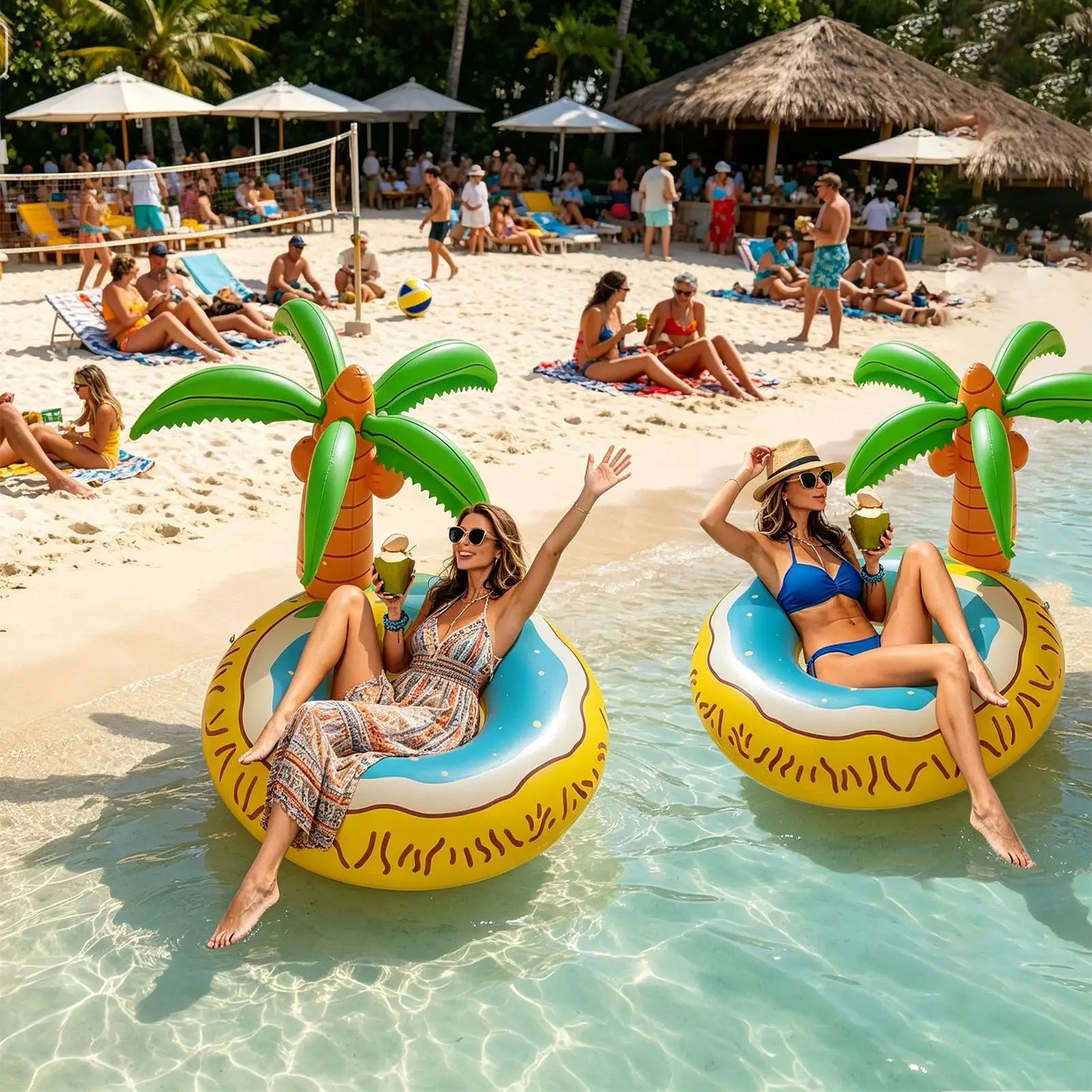 Inflatable Giant Tropical Tree Chair Funny Pool Float for Water Lake Beach River, Summer Party Swimming Floatie for Tanning Bar Peaceful Pleasures Health and Wellness