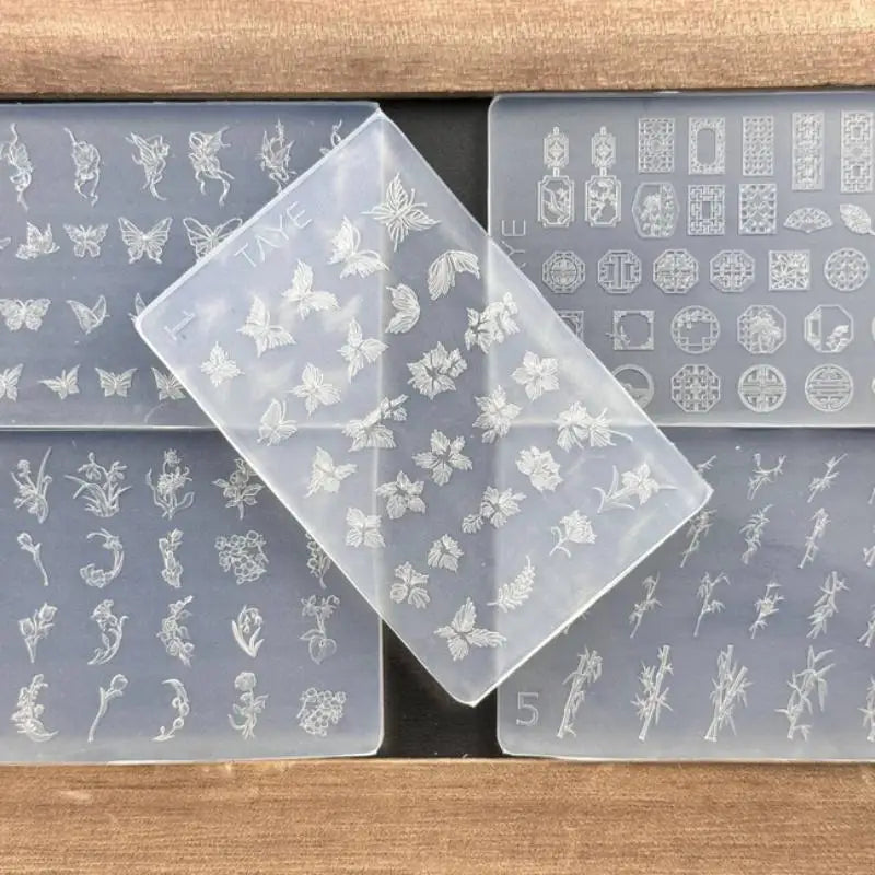 Vintage Flower Design 3D Nail Art Butterfly Mold, DIY Clear Silicone, Floral Frame Relief Manicure Tool Peaceful Pleasures Health and Wellness