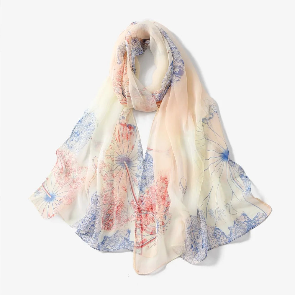 Women's Floral Silk-Feel Beach Shawl Wrap Scarf – Lightweight