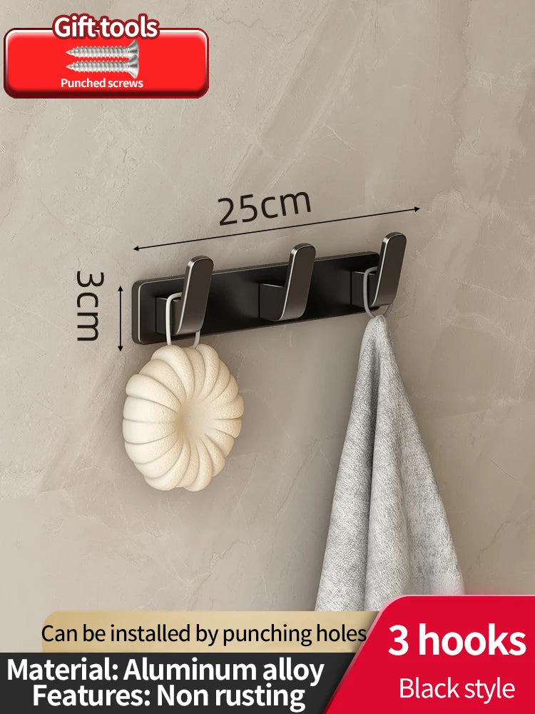 6-Hook Aluminum Wall Hook Rack for Kitchen & Bathroom