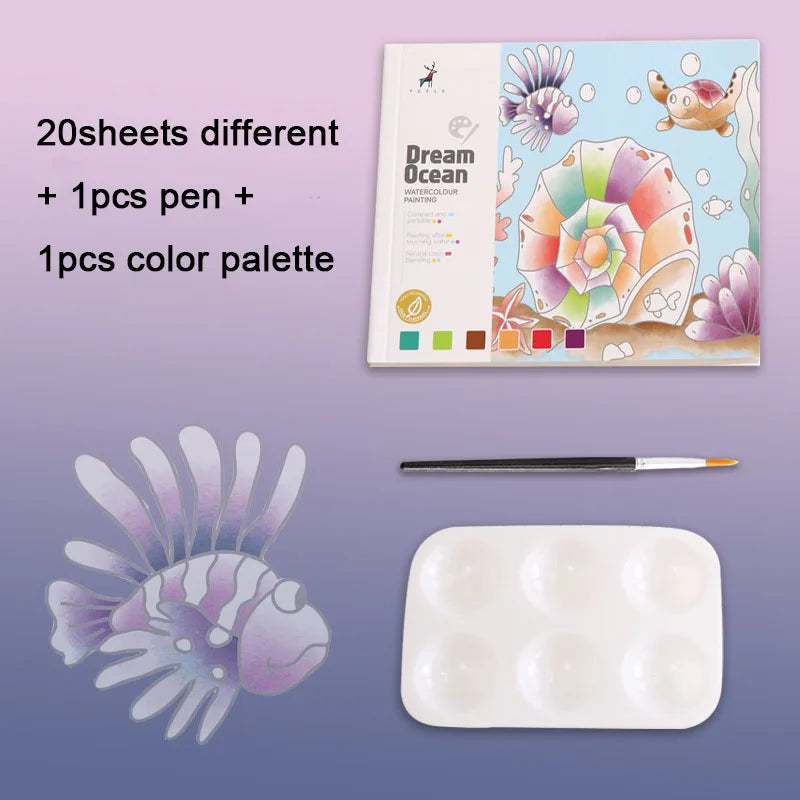 20Page Children's Creative Watercolor Painting Book Fairy Ocean