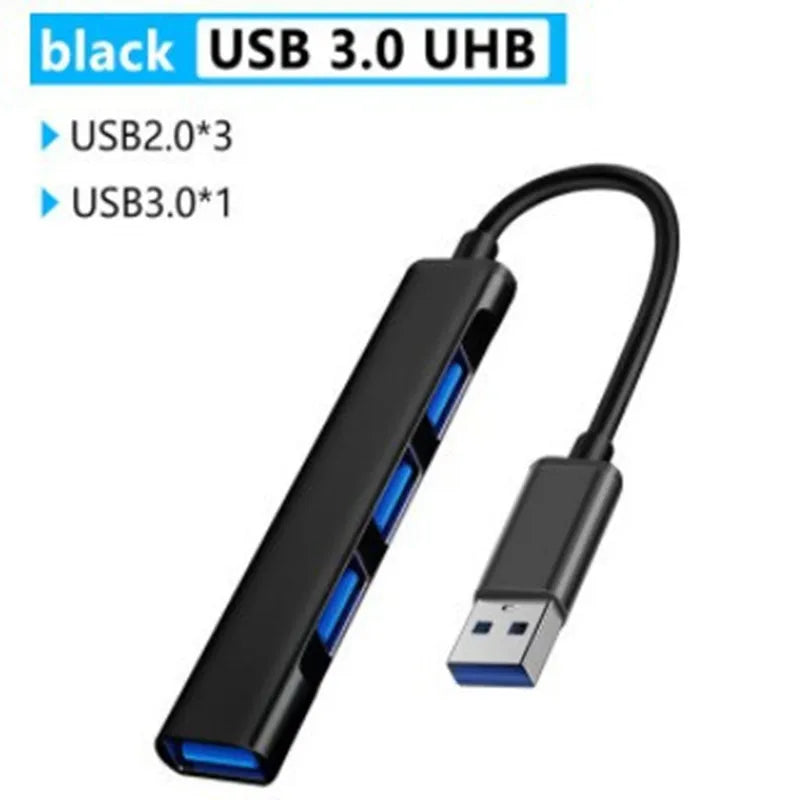 New Black Color 4 Port USB Type C HUB 3.0/2.0 High Speed Splitter For Adapter OTG For PC Computer Accessories Peaceful Pleasures Health and Wellness