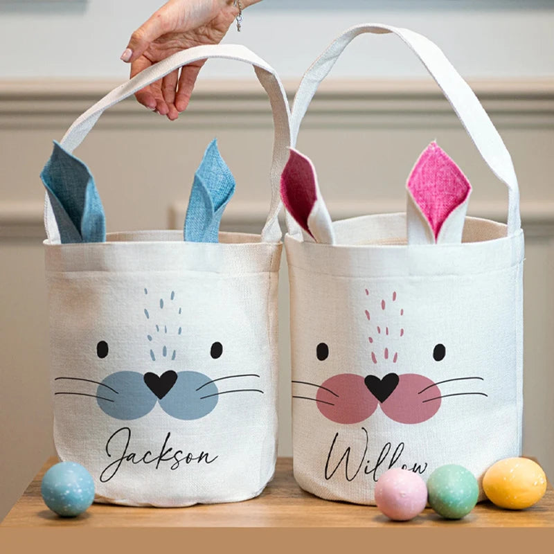 Personalised Bunny Ears Easter Basket | Custom Name Kids Gift Easter Gift Basket Peaceful Pleasures Health and Wellness