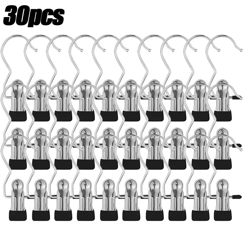 Multifunctional Clothespin Hanger Clothes Hook Buckle Metal Stainless Steel Hat Skirt Trouser Clip Clothing Wardrobe Storage Peaceful Pleasures Health and Wellness 30pcs-black XL