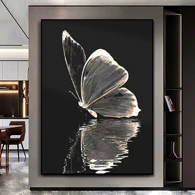 Beautiful Picture Handmade White Butterfly Black Background Hand Painted Oil Painting On Canvas Wall Art Poster For Living Room Peaceful Pleasures Health and Wellness
