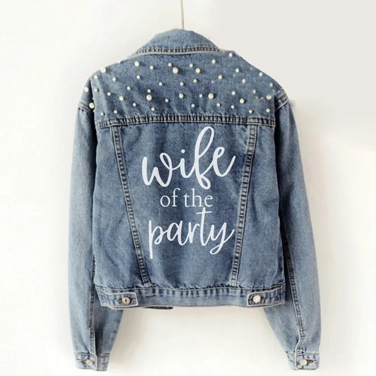 wife of the party pearl Denim Jacket Country wedding bridal shower Bachelorette hen party Bride to be Future Mrs decoration gift Peaceful Pleasures Health and Wellness Denim Jacket 3XL