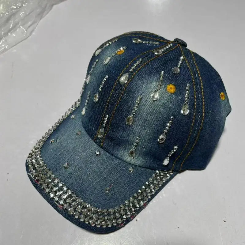 Rhinestone Bling Denim Baseball Cap – Women's Adjustable Hat