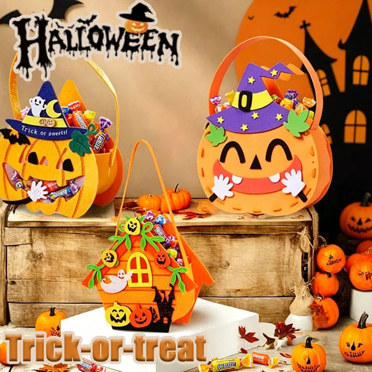 Halloween Felt Pumpkin Trick or Treat Bags with Handle | 1-6 Pack Halloween Treat Bag Peaceful Pleasures Health and Wellness