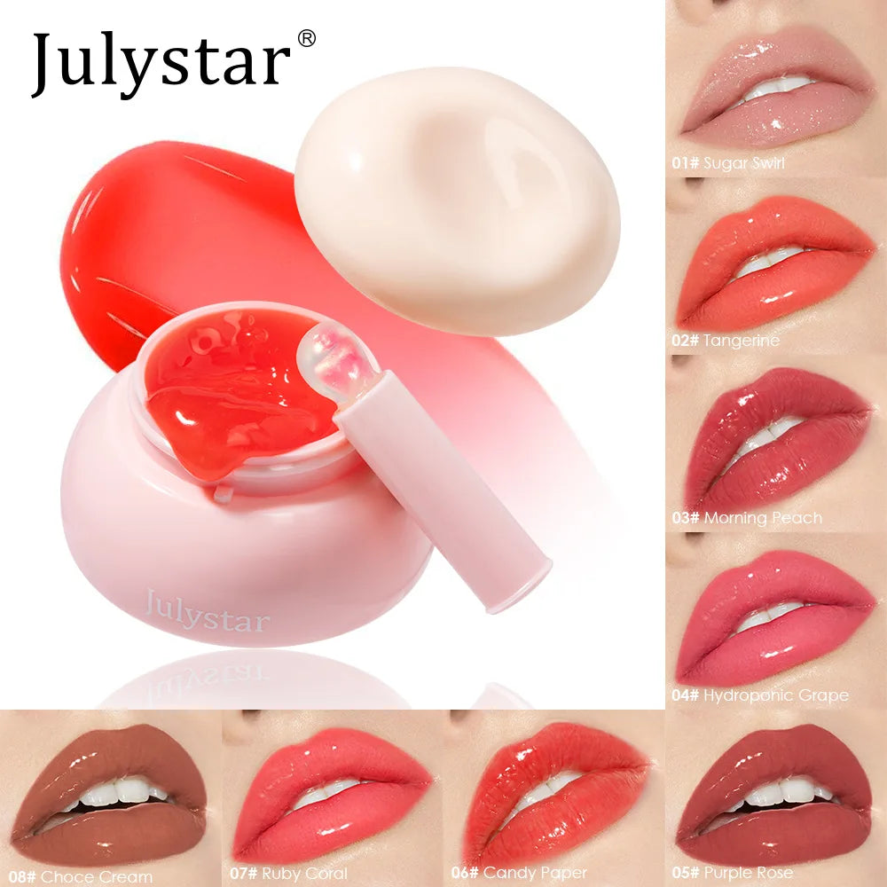 8-Color Jelly Lip Gloss & Cheek Tint | Hydrating Mirror Glaze