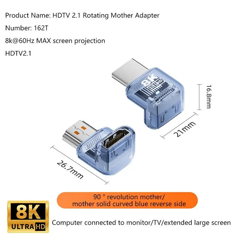 HDMI 2.1 Male to Female Adapter 8K@60Hz – 90/270/360° Angle