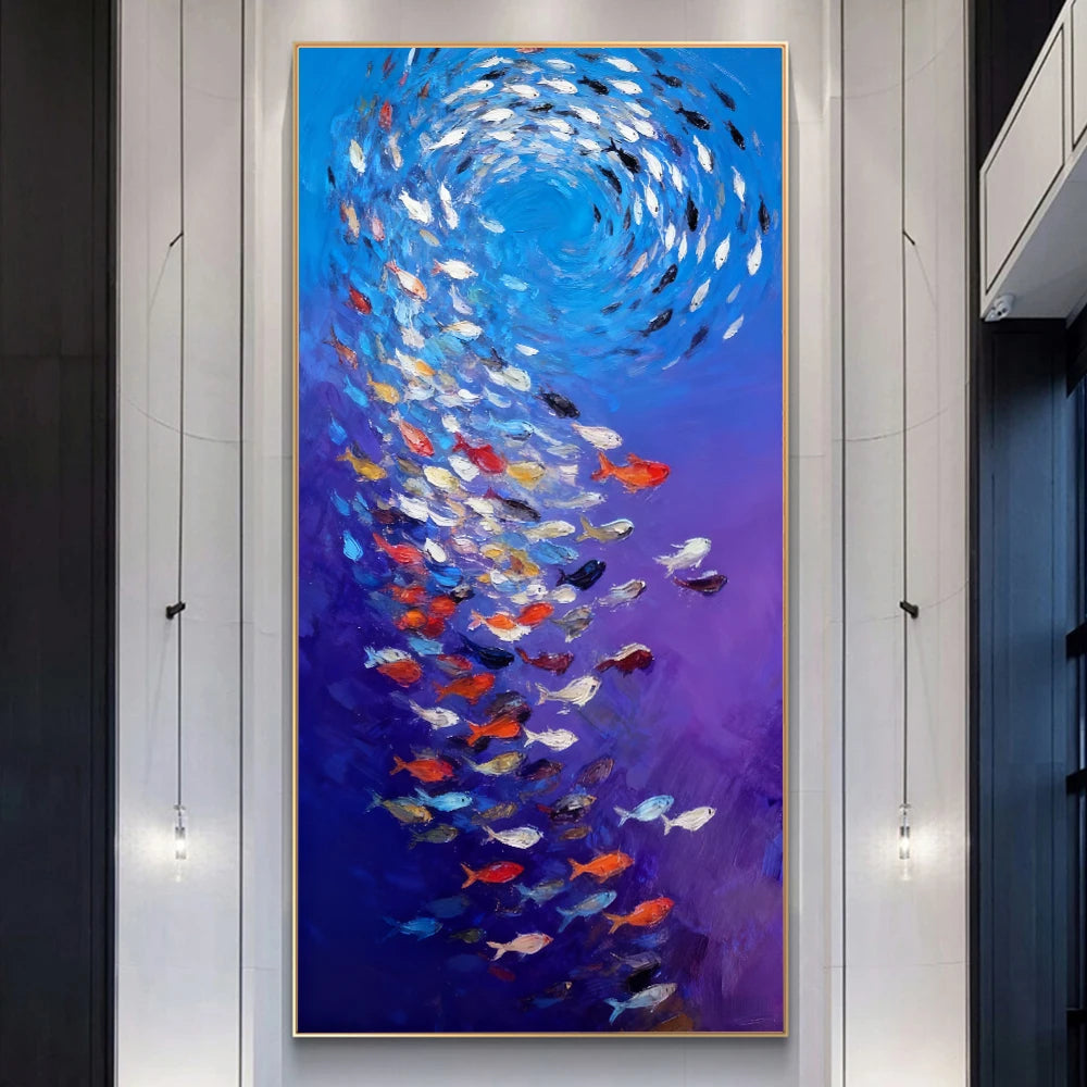 Large Size Abstract Fish Posters Wall Art Nordic Blue Sea Fish Print For Living Room Fish School Canvas Painting Home Decor Peaceful Pleasures Health and Wellness