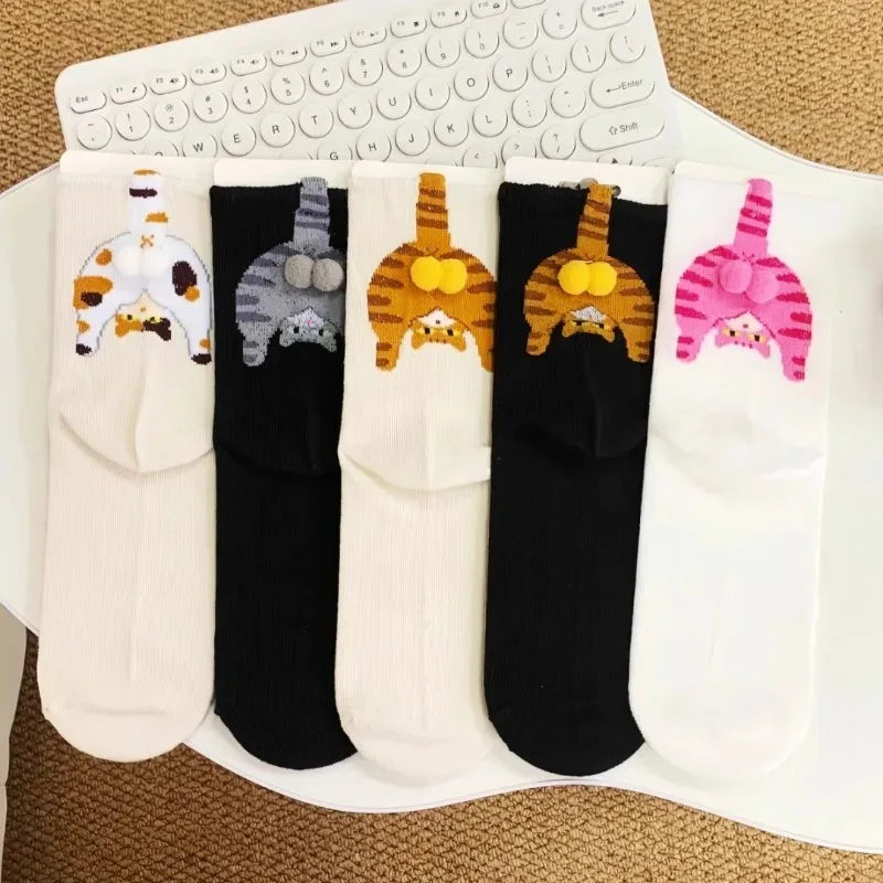 3D Cat Butt Cartoon Socks – Funny Novelty Cotton Mid Socks