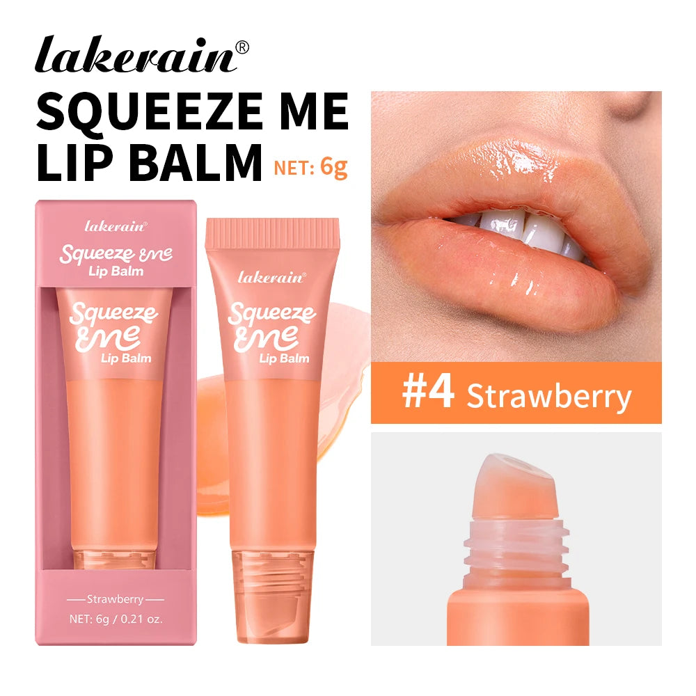 Lakerain Squeeze Lip Balm Long Lasting Deeply Nourishes Relieves Tightness Daily Care Hydrating Shine Lip Tint Makeup Peaceful Pleasures Health and Wellness Strawberry