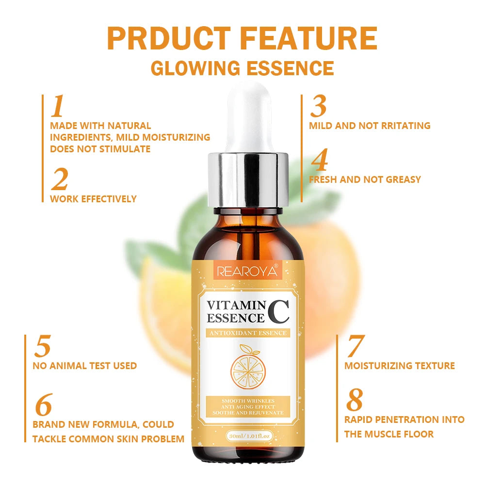 Vitamin C Facial Antioxidant Essence Moisturizing Nourish Repair Lifting Firming Smooth Wrinkles Anti-aging Facial Skin Care Peaceful Pleasures Health and Wellness