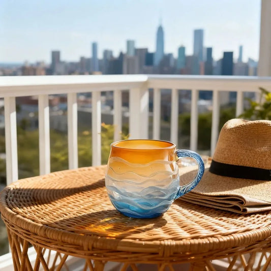Sea Glass Sunset Borosilicate Glass Cup | Ocean Cloud Design Borosilicate Glass Cup Peaceful Pleasures Health and Wellness