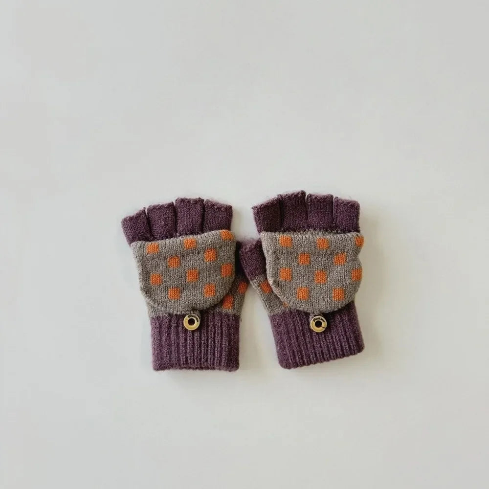 Fashion Childrens Neck Hanging Gloves Winter Western Style Cold Resistant Five Finger Gloves Warm Retro Patterned Woolen Gloves Peaceful Pleasures Health and Wellness 6
