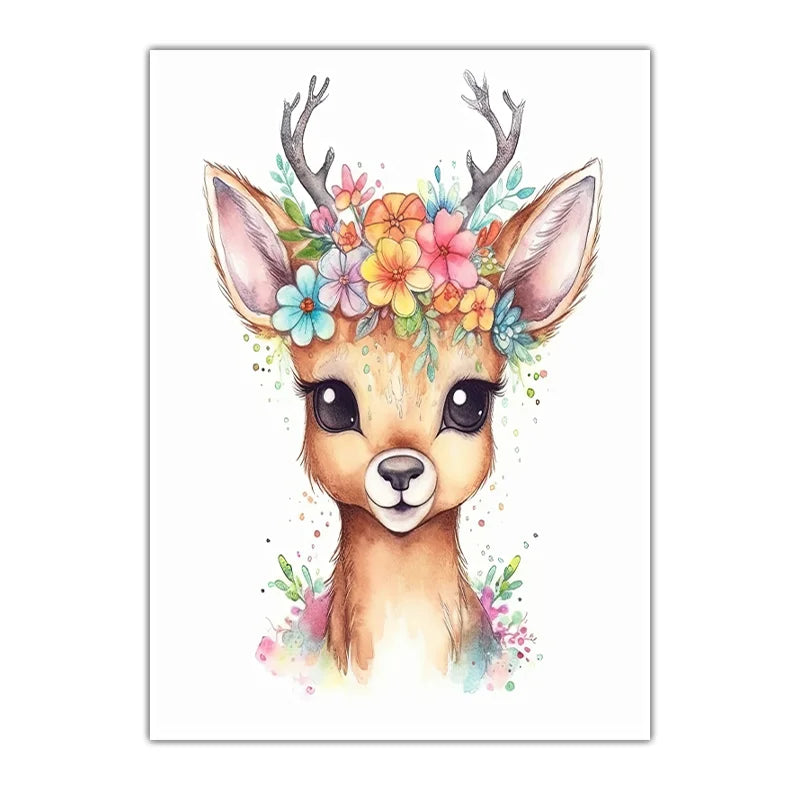 Nursery Plant Flower Wall Art, Bear Deer Elephant Canvas Painting, Minimalist Animal Poster Print for Baby Kids Bedroom Decor Peaceful Pleasures Health and Wellness 04 15x20cm No Frame China Mainland