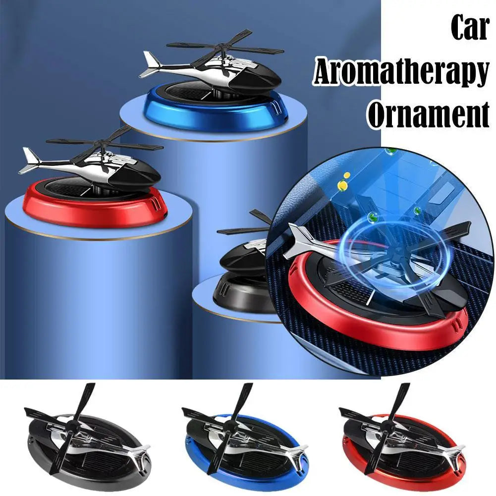 Solar Powered Rotation Helicopter Solar Aromatherapy Car Air Freshener Alloy+ABS Wooden Fragrance Auto Aroma Diffuser Peaceful Pleasures Health and Wellness