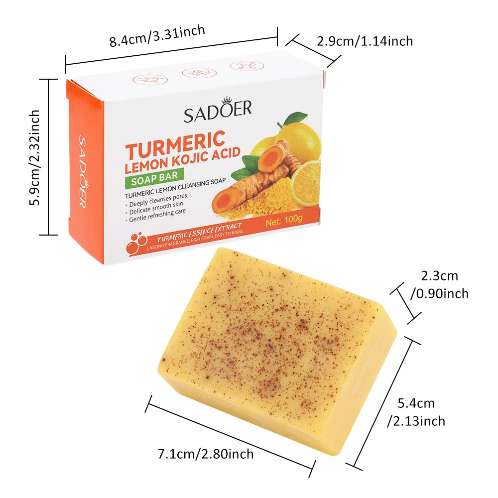 1/2pc 100g Kojic Acid Turmeric Lemon Soap Bar Handmade Brightening Soap for Dark Spots Face Body Wash Cleanser with Foaming Net Peaceful Pleasures Health and Wellness