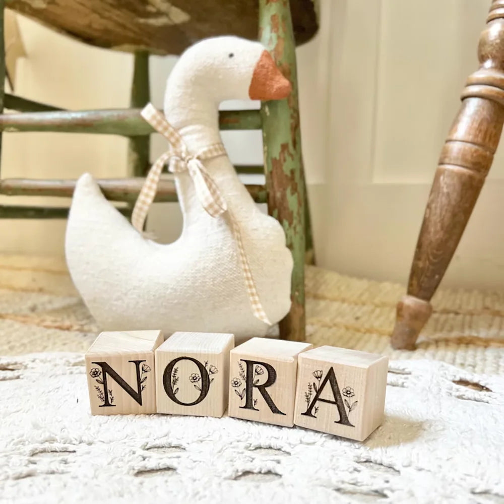 Personalized Floral Wooden Name Blocks | Nursery Decor & Baby Gift Personalized Name Blocks Peaceful Pleasures Health and Wellness