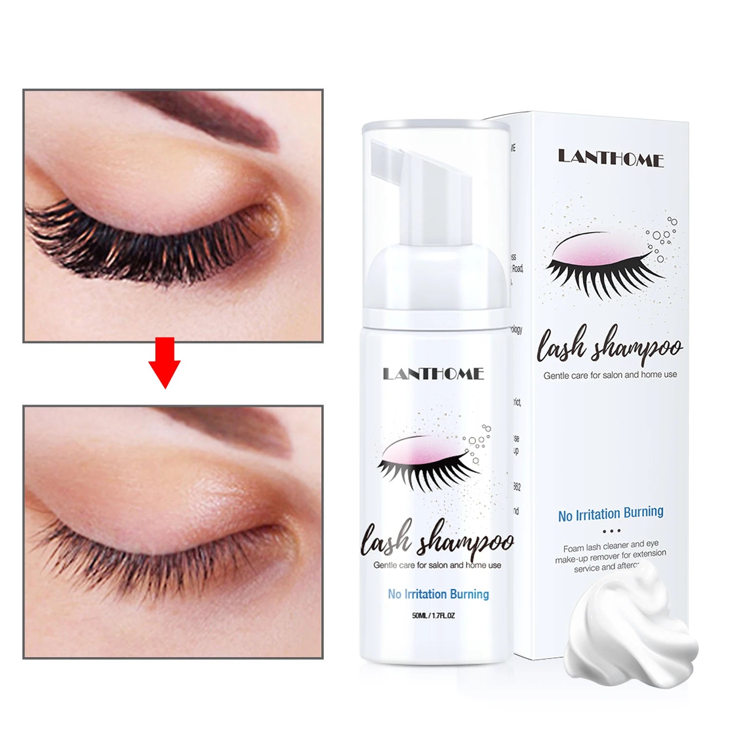 1/3/5PCS Lanthome Eyelash Extension Shampoo Foam Eyelid Deep Clean Cleanser For Makeup Tools Mascara Remover Glue Salon Home Use Peaceful Pleasures Health and Wellness