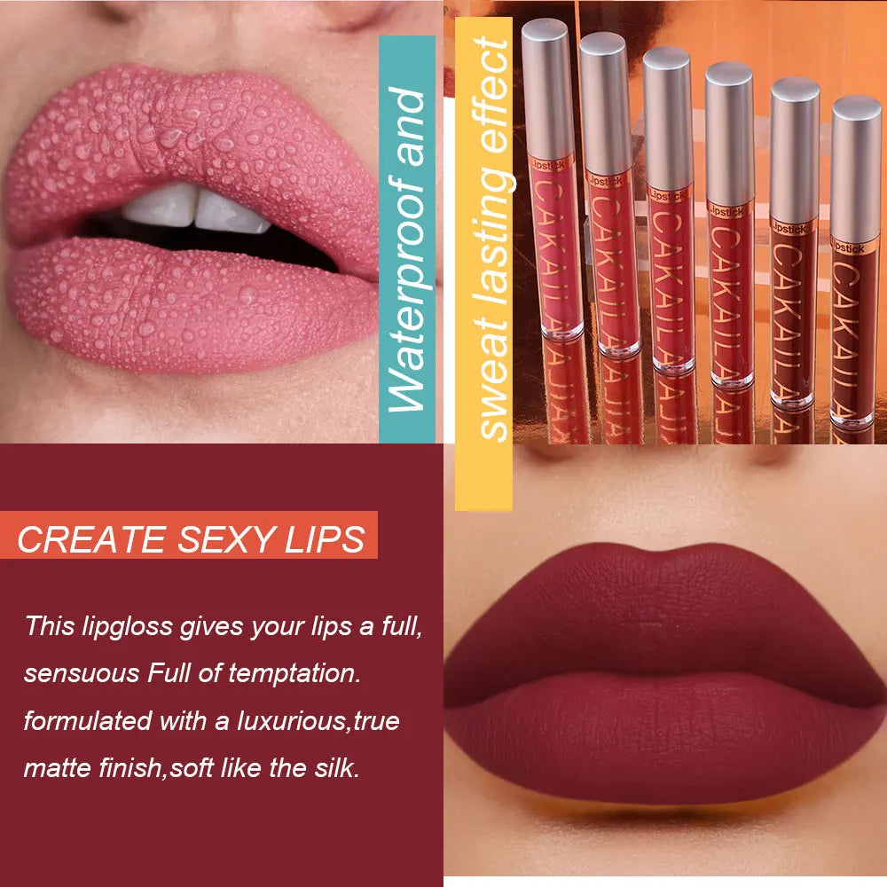 CAKAILA 6-Color Matte Liquid Lipstick Set – Waterproof, Long-Lasting
