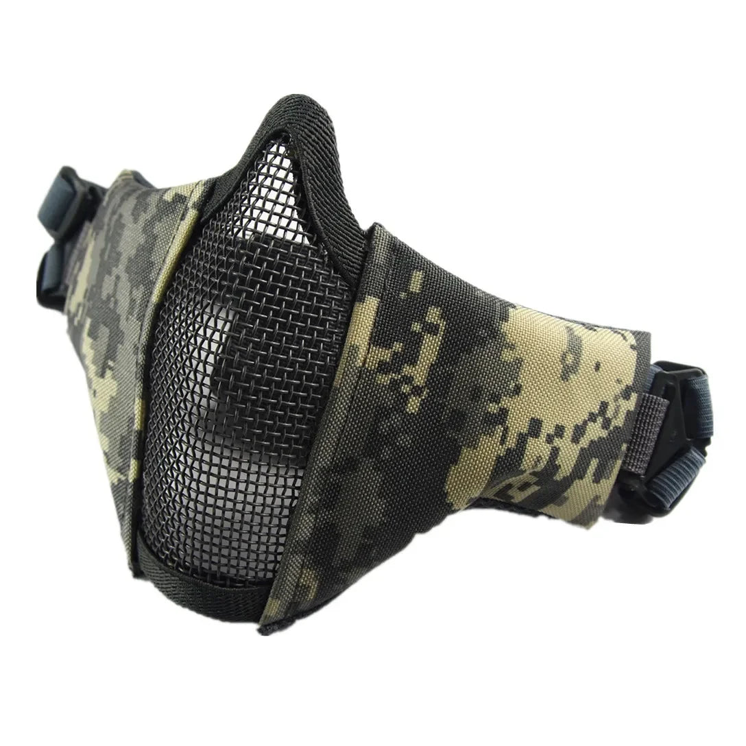 Tactical Half Face Protective Masks Airsoft Mask Foldable Metal Mesh Double Ribbon Adjustable For CS Wargame Hunting Paintball Peaceful Pleasures Health and Wellness ACU