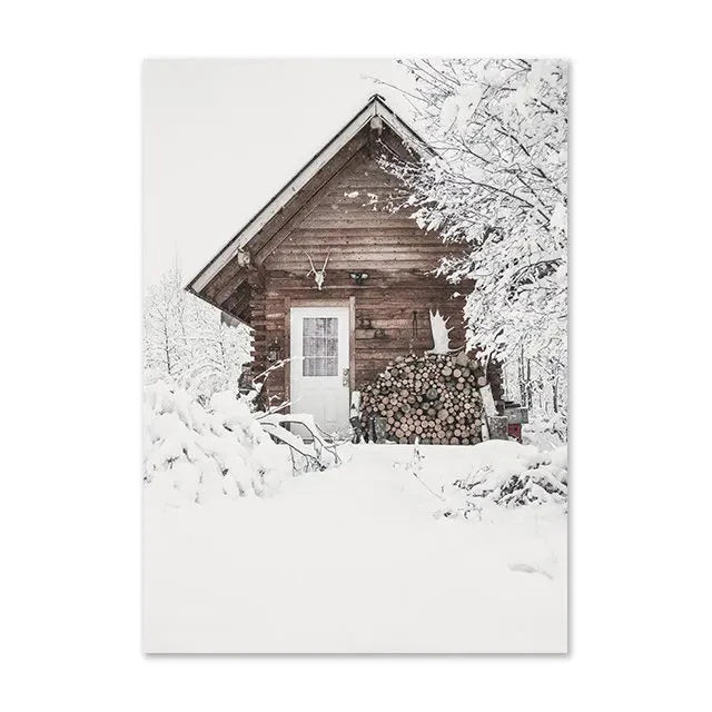Christmas Deer & Squirrel Snow Scene Canvas Wall Art Print