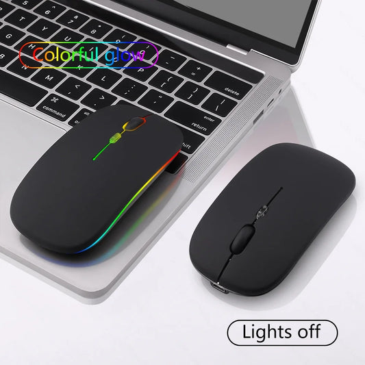 Wireless Mouse Bluetooth-Compatible 2.4GHz Dual Modes Rechargeable RGB Ergonomic Silent Click for PC iPad Laptop Cell Phone Peaceful Pleasures Health and Wellness