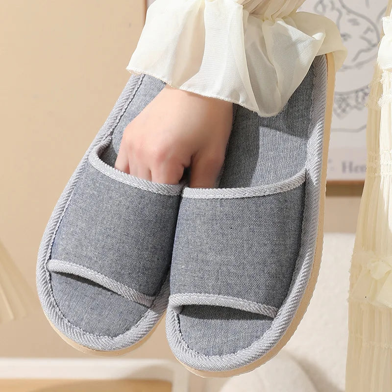 Linen Indoor Slippers – Lightweight Flip Flop Slides Men & Women