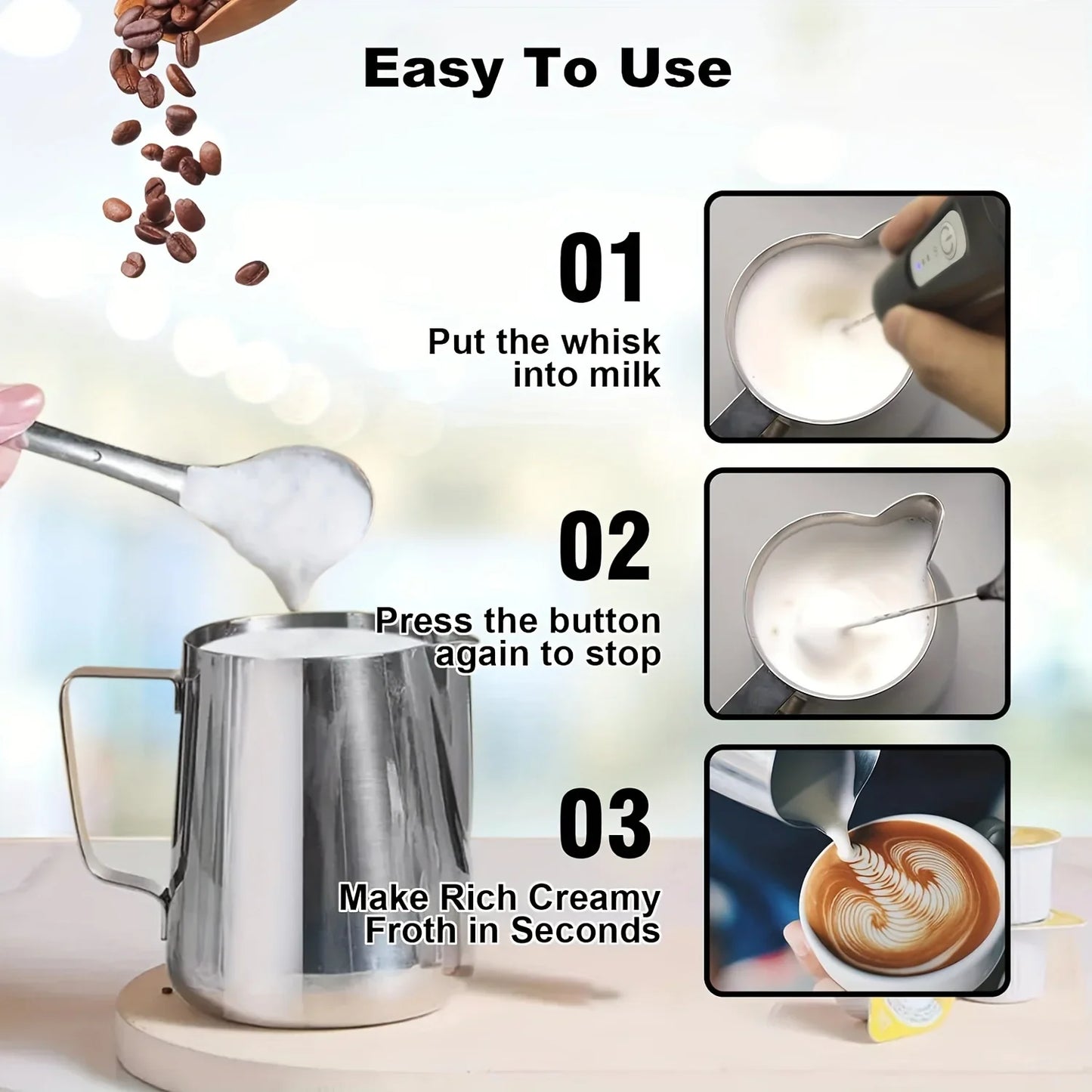 Mini USB Rechargeable Handheld Milk Frother & Foam Maker