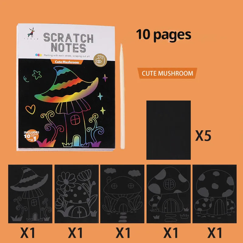 Magic Rainbow Scratch Art Activity Books Kids Cartoon Dinosaur Ocean
