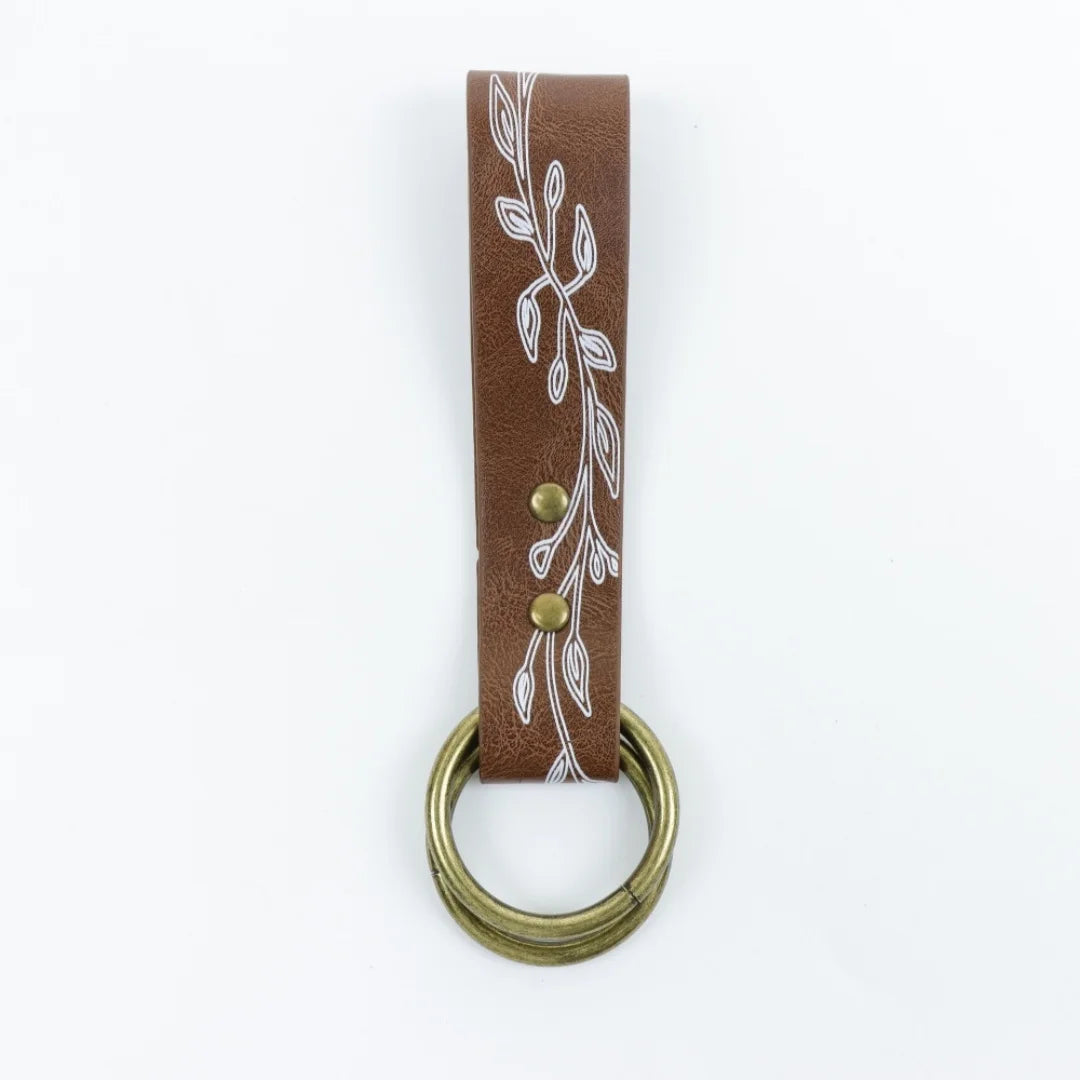 UYEE Belt Vintage Leaf Print Leather Waist Sash Double O Ring Skirt