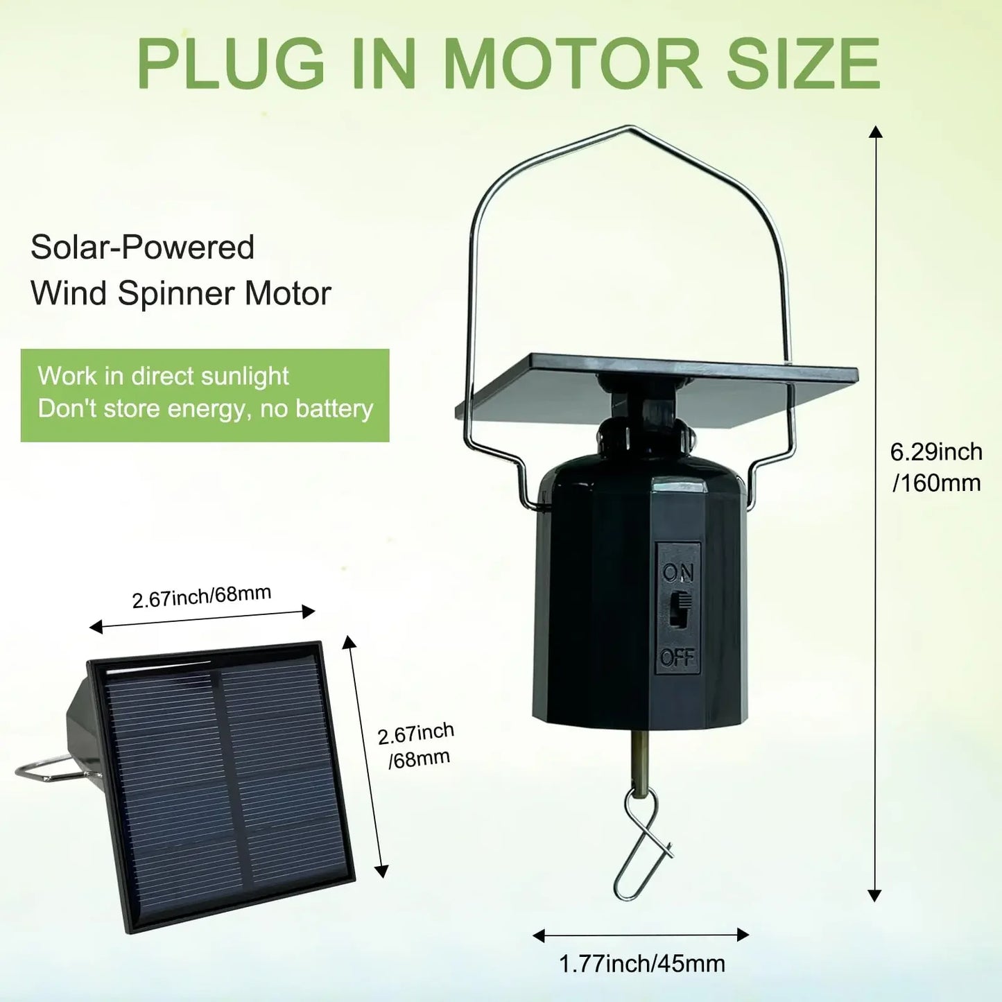 Wind Spinner Solar Motor with Hook Solar Powered Wind Chime Ornament Rotating Outdoor Decor Wind Spinner Solar Motor Peaceful Pleasures Health and Wellness