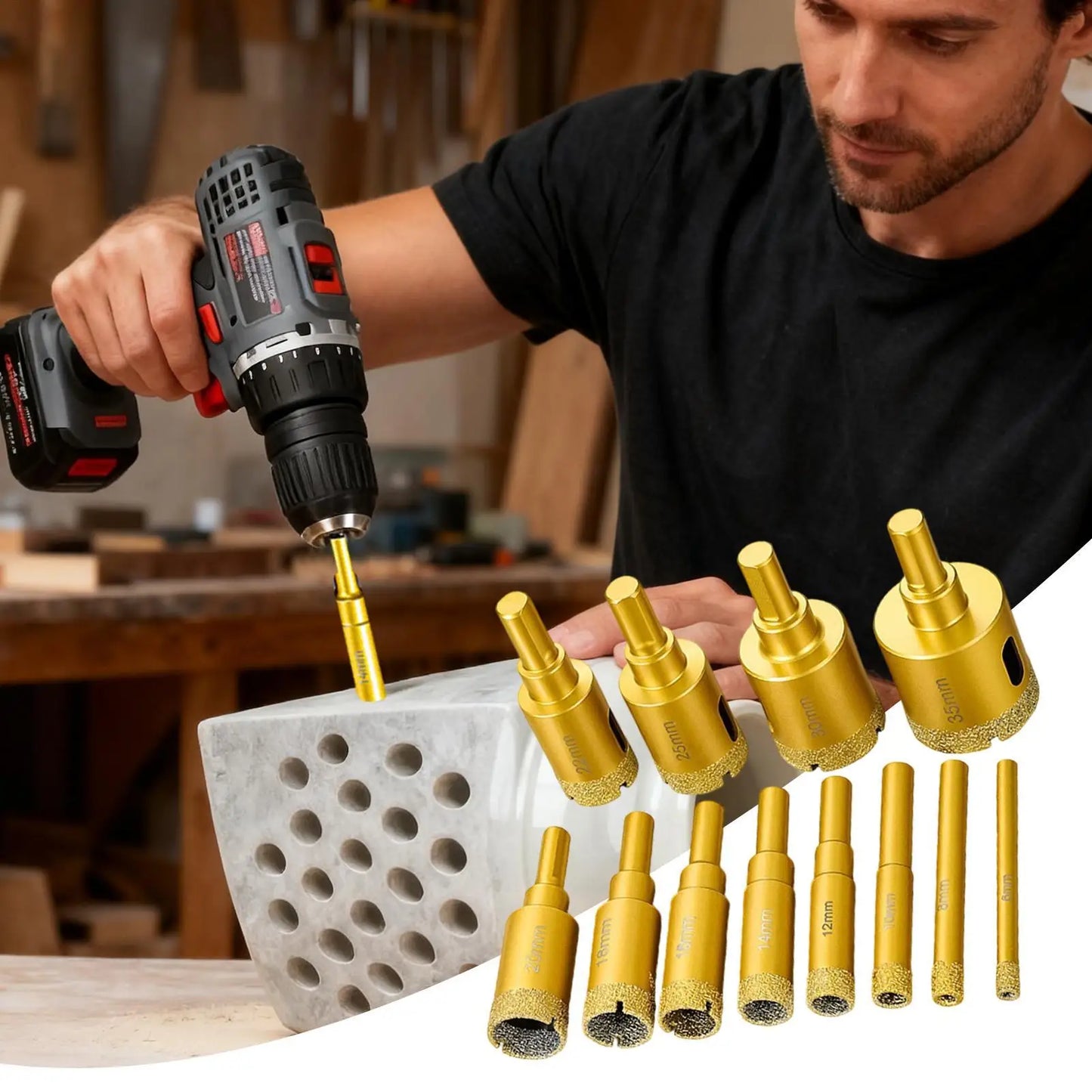12-Piece Tile Hole Saw Kit | Ceramic, Porcelain, Granite & Glass Tile Hole Saw Kit Peaceful Pleasures Health and Wellness