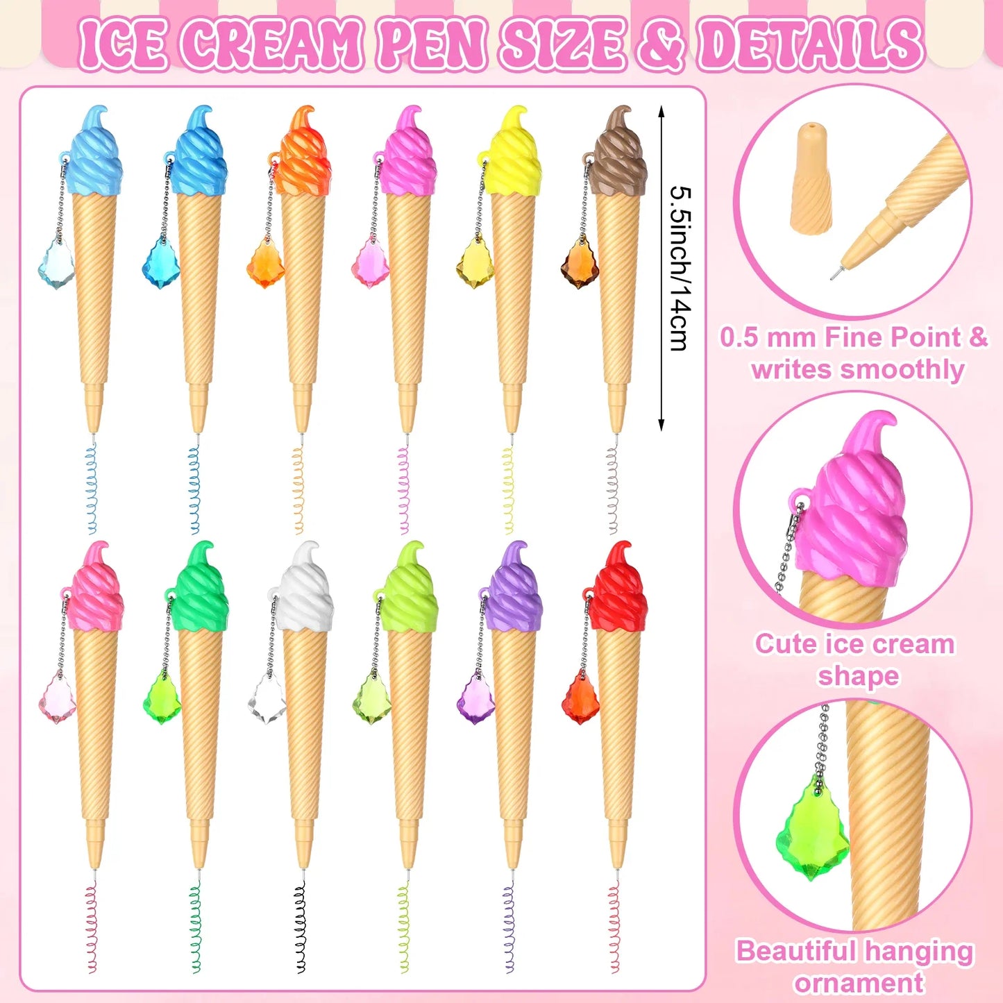 48-Pc Ice Cream Cone Pens & Sticky Notes Party Favor Kit