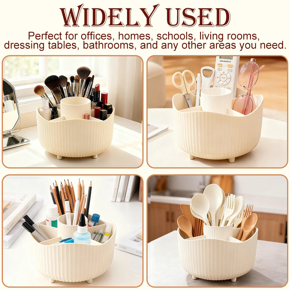 Rotating Makeup Organizer with Brush Holder & Perfume Tray