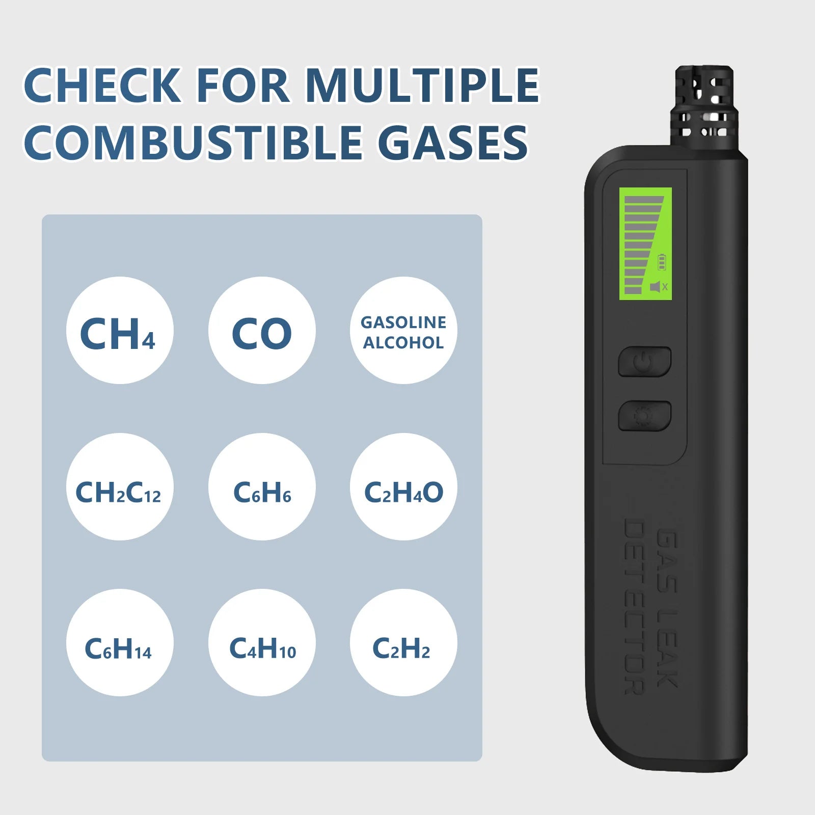Portable Combustible Gas Detector for Home Kitchen, Professional Analyzer with LCD Display for Detecting CO CH4 C2H6 LPG Alcohol Peaceful Pleasures Health and Wellness