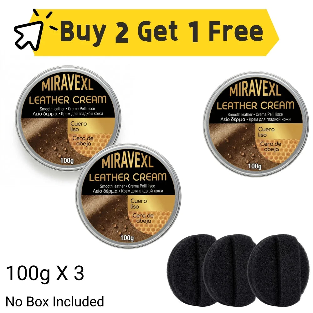 MIRAVEXL Leather Cream Conditioner 100g with Sponge Applicator Auto Car Seat Sofa Restorer Beeswax Polish Leather Care Balm Peaceful Pleasures Health and Wellness 100g-3pcs