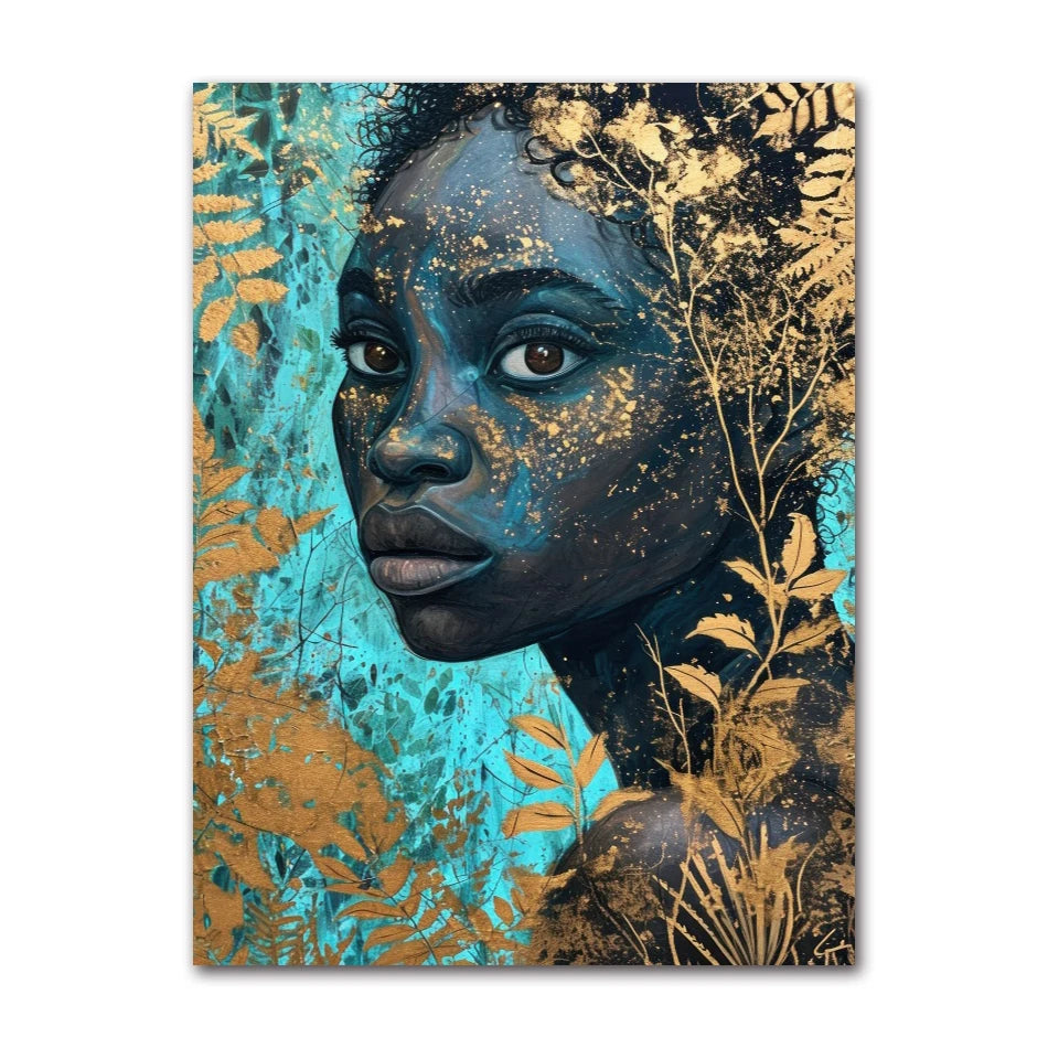 Oil Wall Art Painting for Living Room Africa Women Printed Posters Abstract Girl Portrait Canvas Painting Colorful Peaceful Pleasures Health and Wellness 1252-10 40x50cm Unframed