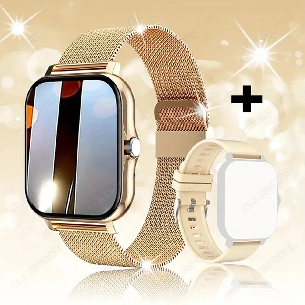 2026 Smart Watch 2.01'' HD Display Answer Make Call Message Preview Sport Modes DIY Dial Weather Forecast Smart Watch Men Women Peaceful Pleasures Health and Wellness Gold Milan