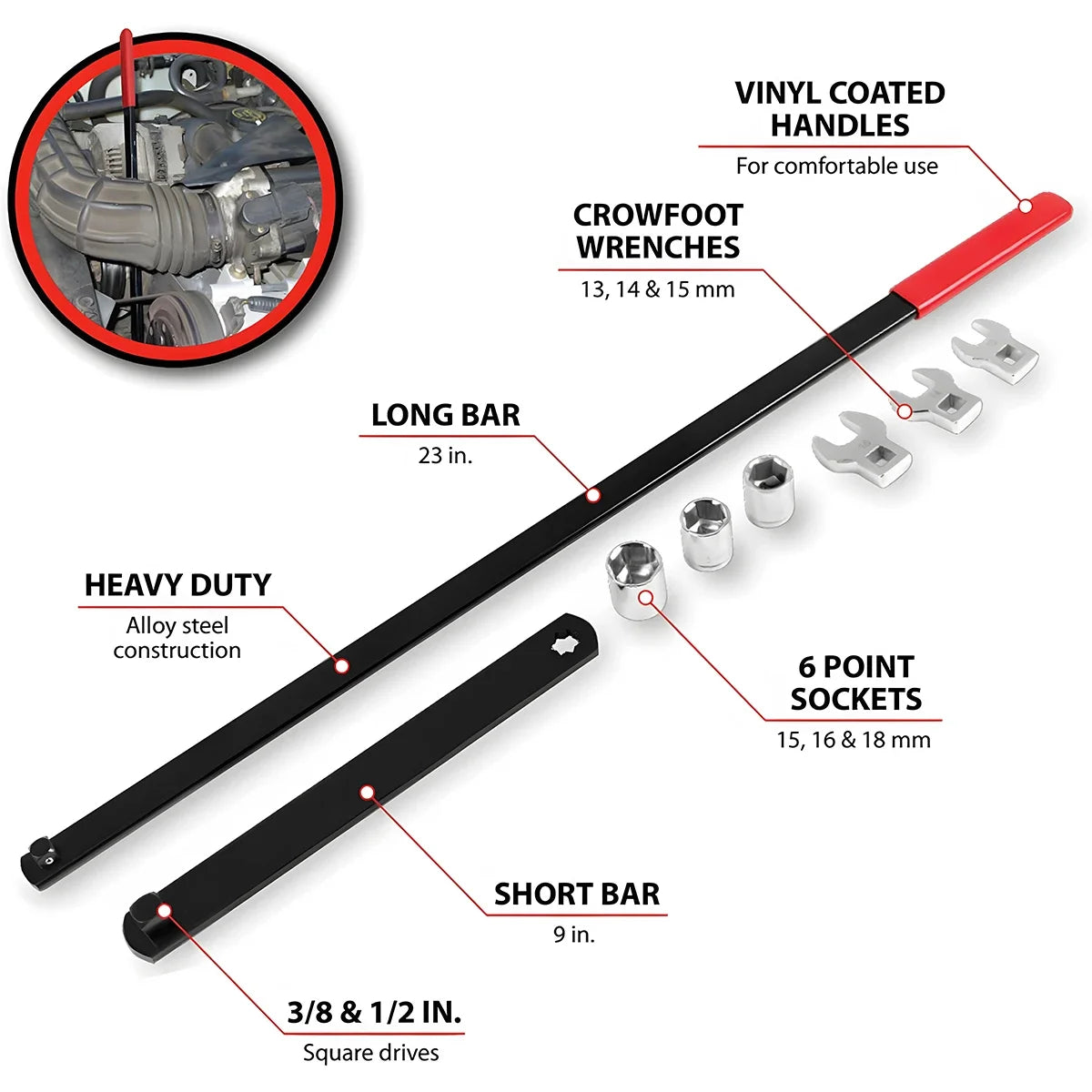 Hot Sell Universal Serpentine Belt Tensioner Tool Kit 8PC 3/8" & 1/2" Drive Adjustable Wrench for Automotive Repair Peaceful Pleasures Health and Wellness