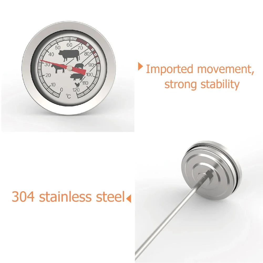 1-2PCS Dial Kitchen Thermometer 304 Stainless Steel 0-120 Degree Meat Temperature Probe Baking Cooking BBQ Temperature Meter Peaceful Pleasures Health and Wellness