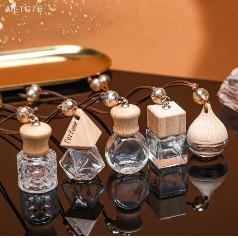 Glass Car Hanging Aromatherapy Diffuser Bottle | Wooden Cap