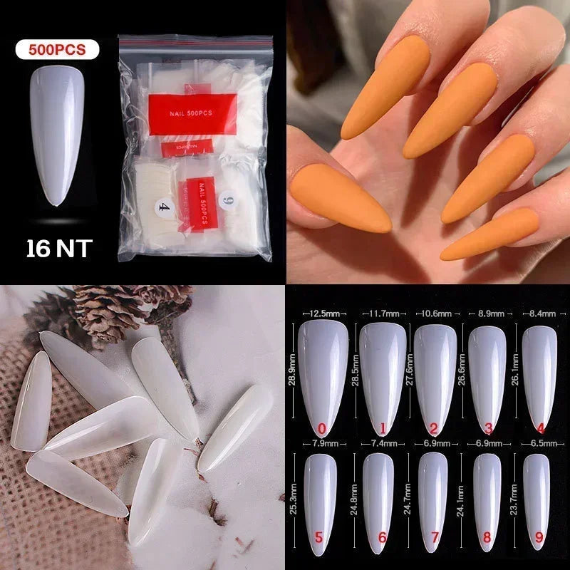Fake Nails Set, 10 Sizes, Full Half French, Acrylic ABS, Manicure Fingers Toes, C Smile Sharp, 500 Tips Kit Bagged Peaceful Pleasures Health and Wellness