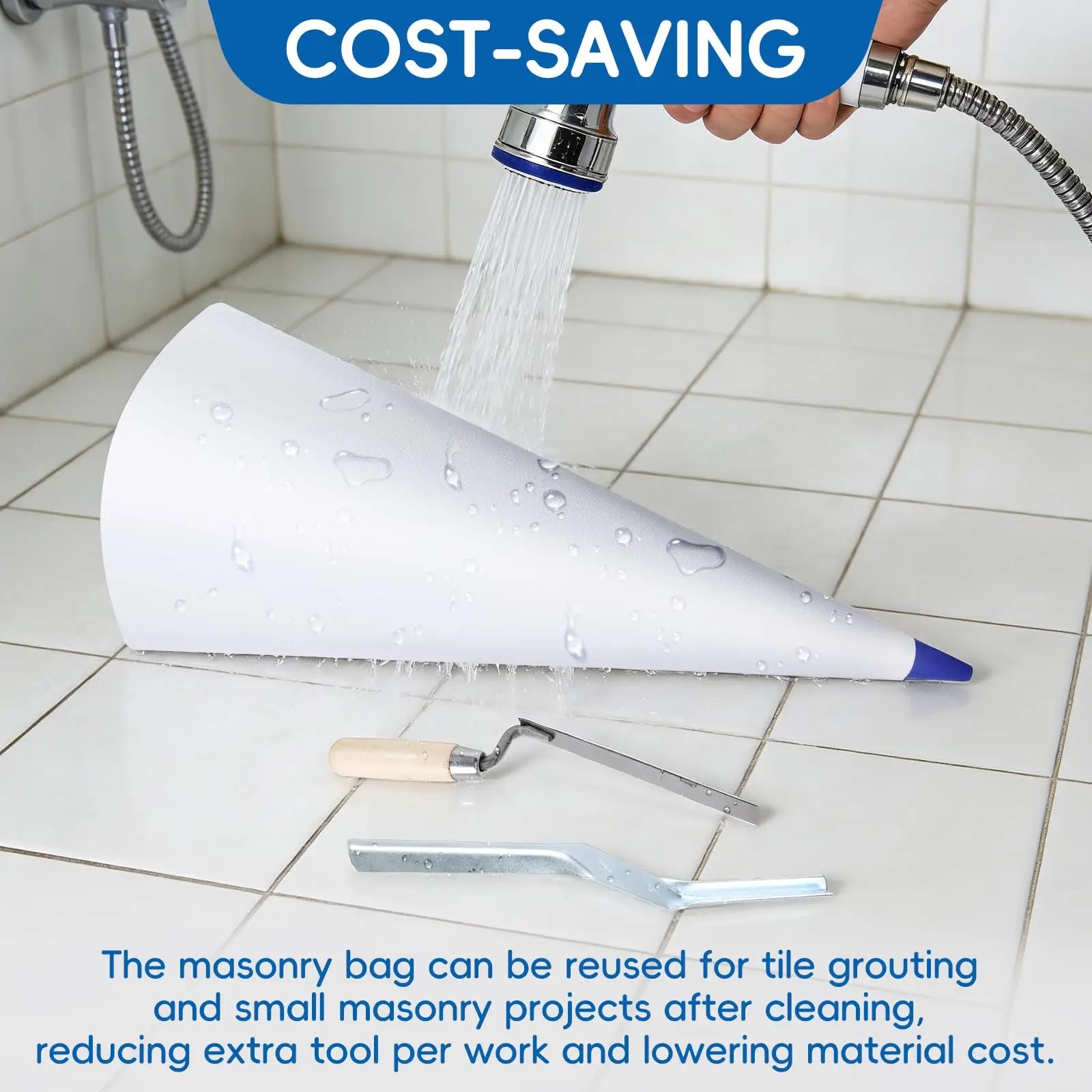 Reusable Mortar Grout Bag Set 3PCS Heavy-Duty Tile Masonry, with Jointer & Pointers, Blue Tip for Easy DIY Installation Grouting Peaceful Pleasures Health and Wellness