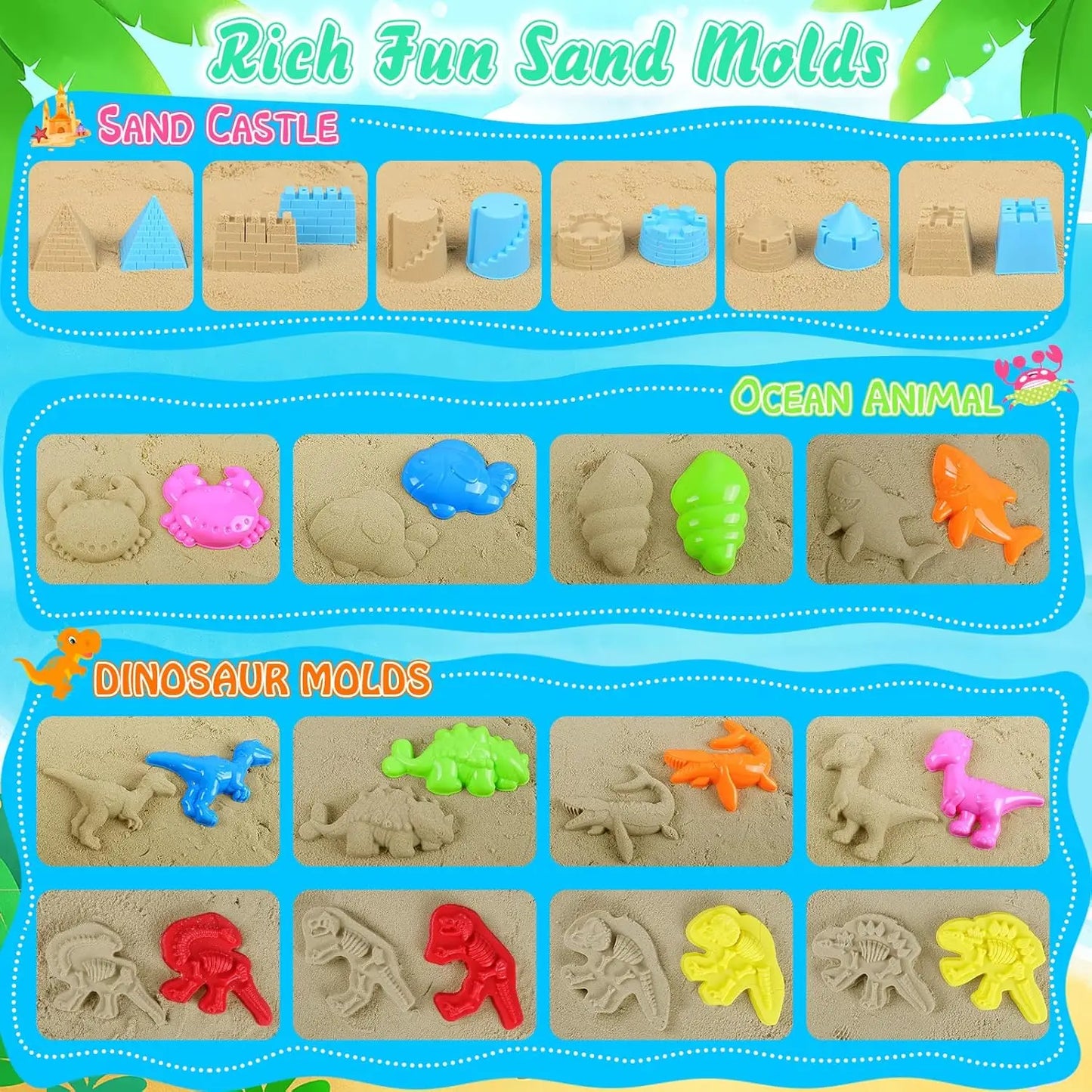 Dinosaur Beach Sand Toys Set for Kids – Bucket, Truck & Molds