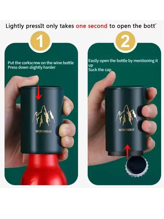 1Pcs Automatic Beer Bottle Opener Stainless Steel Press Lid Beer Corkscrew Tools Portable Bar Gadgets Wine Cap Opener Kitchen Peaceful Pleasures Health and Wellness