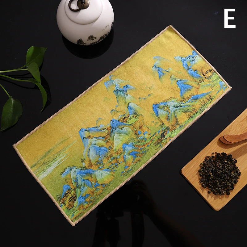 Chinese Painted Tea Towel | Super Absorbent Tea Set Cloth Tea Set Towel Peaceful Pleasures Health and Wellness E